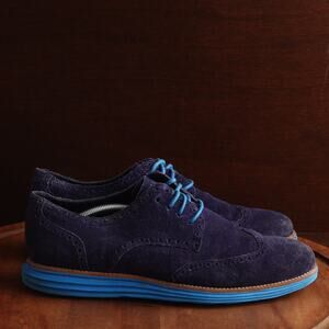 Cole Haan Oxfords Mens SZ 13M Blue Suede Lunargrand Wingtip Dress Shoes Comfort